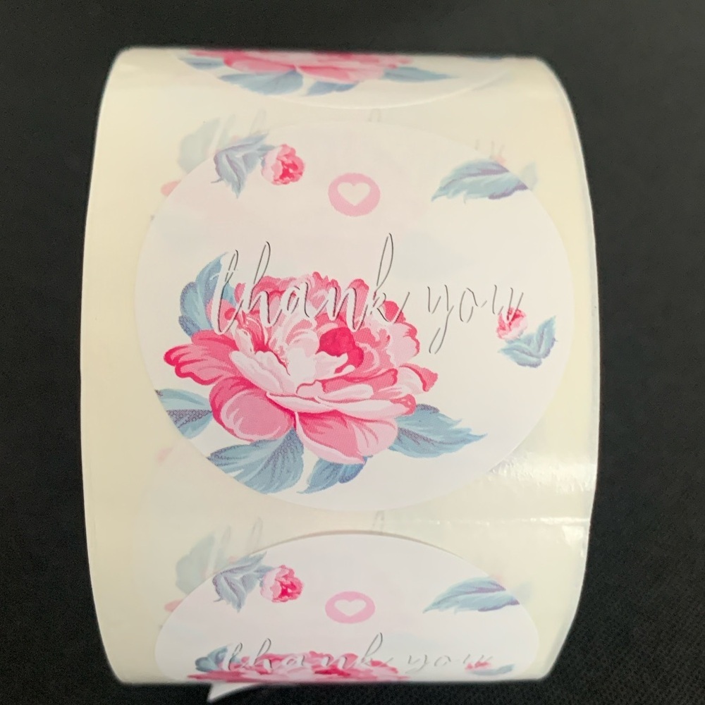 Thank You Sticker Label 500 labels on roll. Floral Color 1.5”x 1.5” NWT
